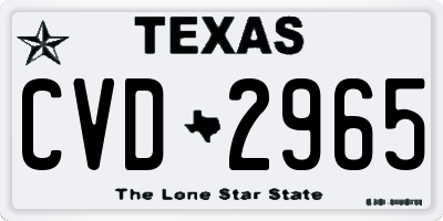 TX license plate CVD2965
