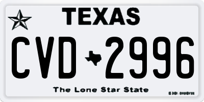 TX license plate CVD2996