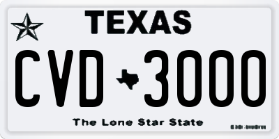TX license plate CVD3000