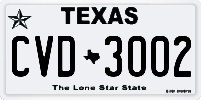 TX license plate CVD3002