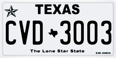 TX license plate CVD3003