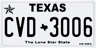 TX license plate CVD3006