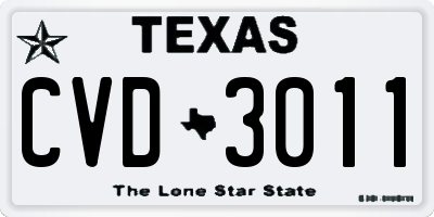 TX license plate CVD3011