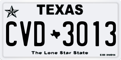 TX license plate CVD3013