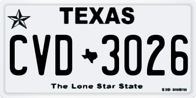 TX license plate CVD3026