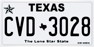TX license plate CVD3028