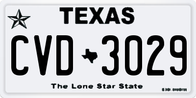 TX license plate CVD3029