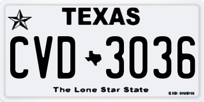 TX license plate CVD3036
