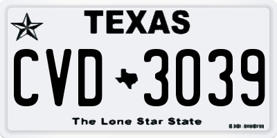 TX license plate CVD3039