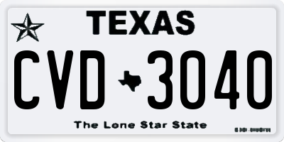 TX license plate CVD3040