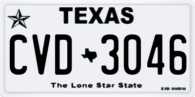TX license plate CVD3046