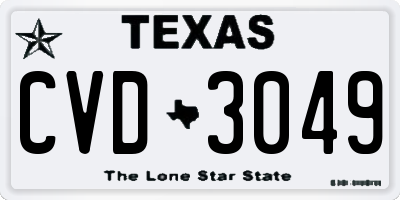 TX license plate CVD3049