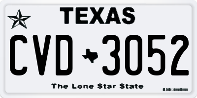 TX license plate CVD3052