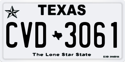 TX license plate CVD3061