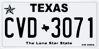 TX license plate CVD3071