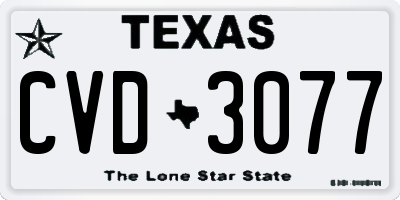 TX license plate CVD3077