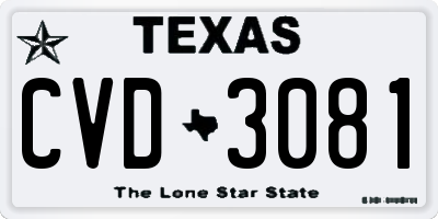 TX license plate CVD3081