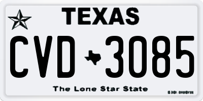 TX license plate CVD3085