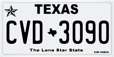 TX license plate CVD3090