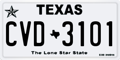TX license plate CVD3101