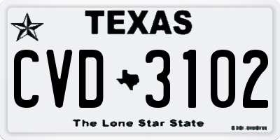 TX license plate CVD3102