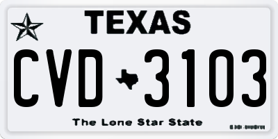 TX license plate CVD3103