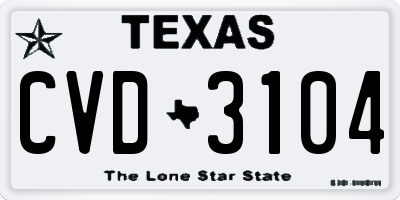 TX license plate CVD3104