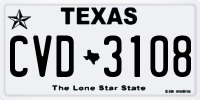 TX license plate CVD3108