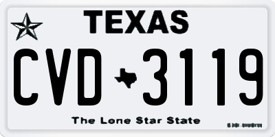 TX license plate CVD3119