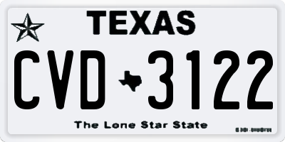 TX license plate CVD3122