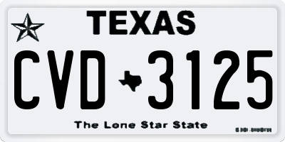 TX license plate CVD3125