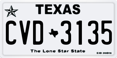 TX license plate CVD3135