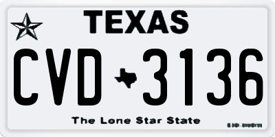 TX license plate CVD3136