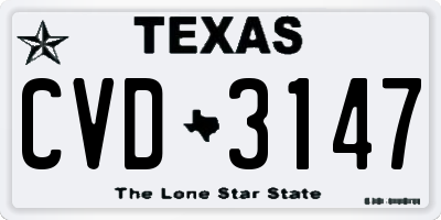 TX license plate CVD3147