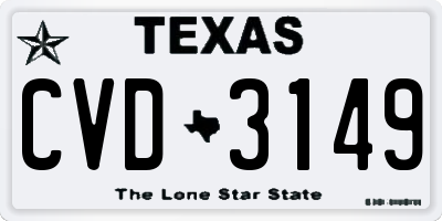 TX license plate CVD3149