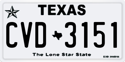 TX license plate CVD3151