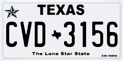 TX license plate CVD3156