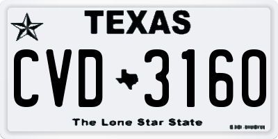 TX license plate CVD3160