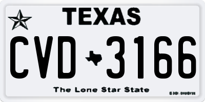 TX license plate CVD3166