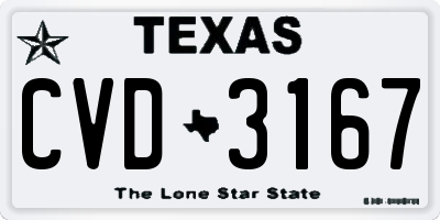 TX license plate CVD3167