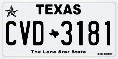 TX license plate CVD3181