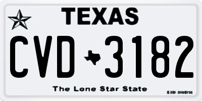 TX license plate CVD3182