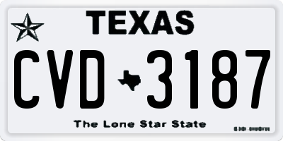 TX license plate CVD3187
