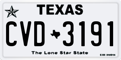 TX license plate CVD3191