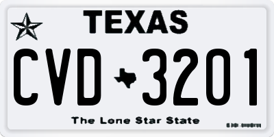 TX license plate CVD3201