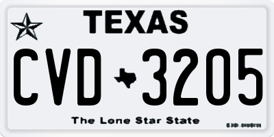 TX license plate CVD3205