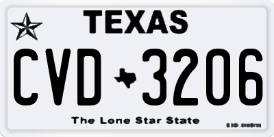 TX license plate CVD3206