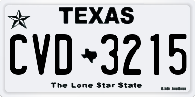 TX license plate CVD3215