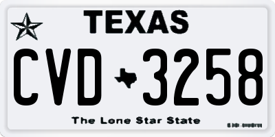 TX license plate CVD3258