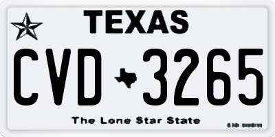 TX license plate CVD3265